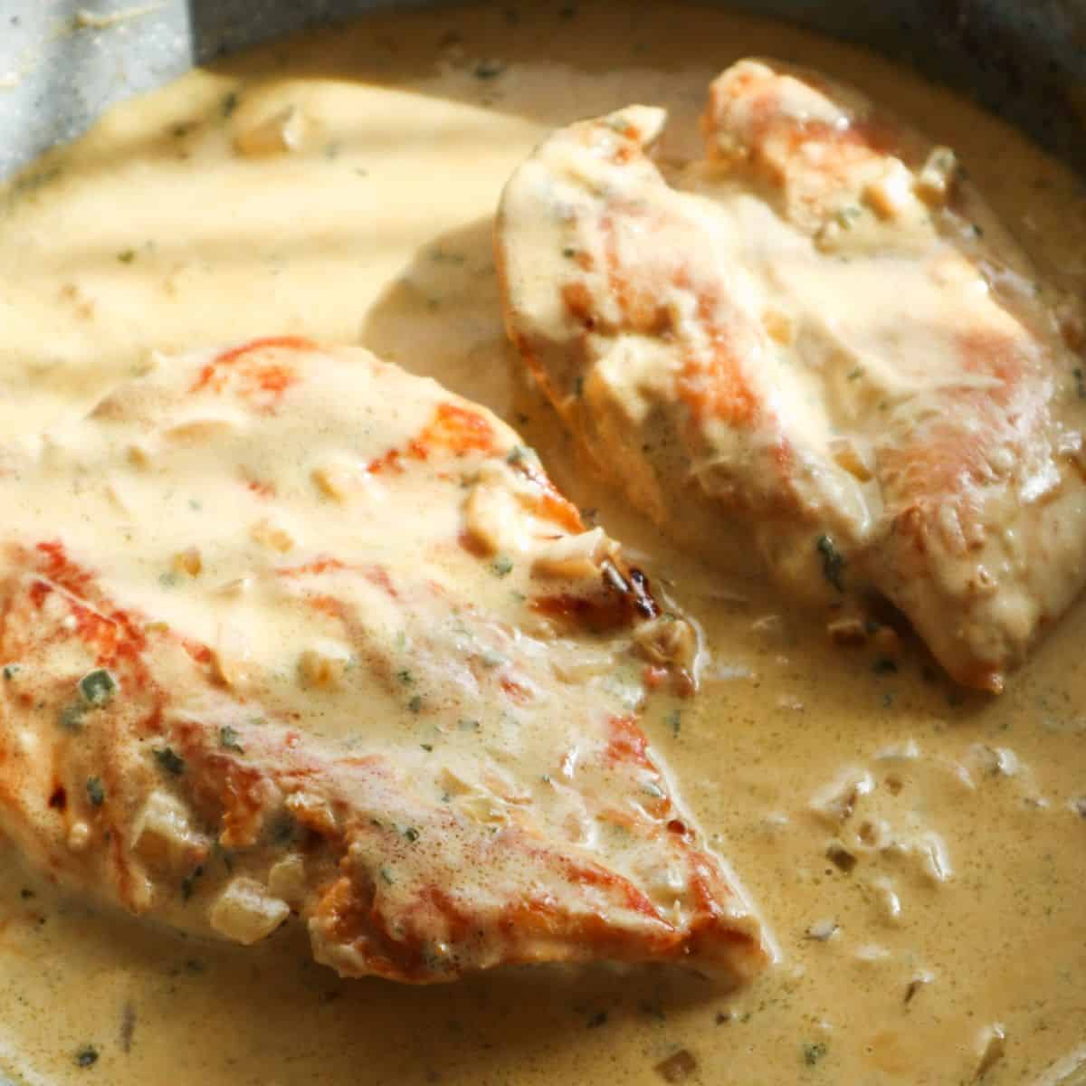 kip in romige Boursin saus